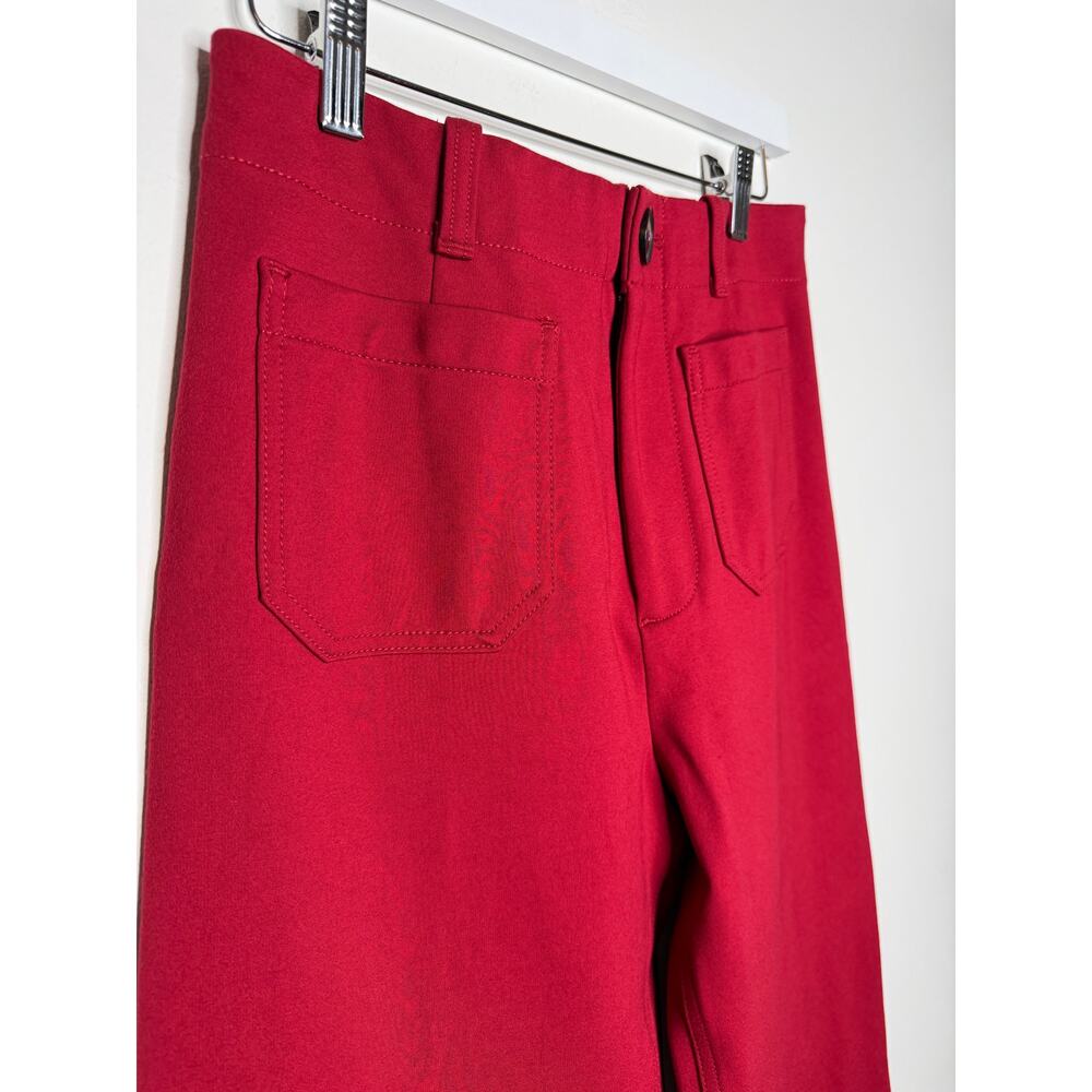 Anthropologie Wide Leg Red Pants | High Waisted Tailored Stretch | Modern Chic - Picture 3 of 9